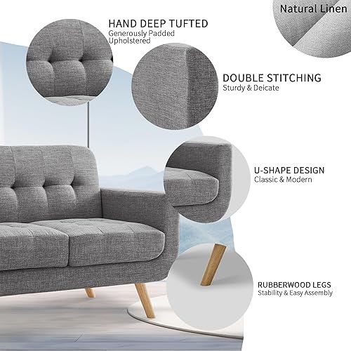 Miniatura 4 de Rosevera Elena - Sillón contemporáneo con tapicería de lino, muebles de sala de estar, color gris Gris,Beige,Beige