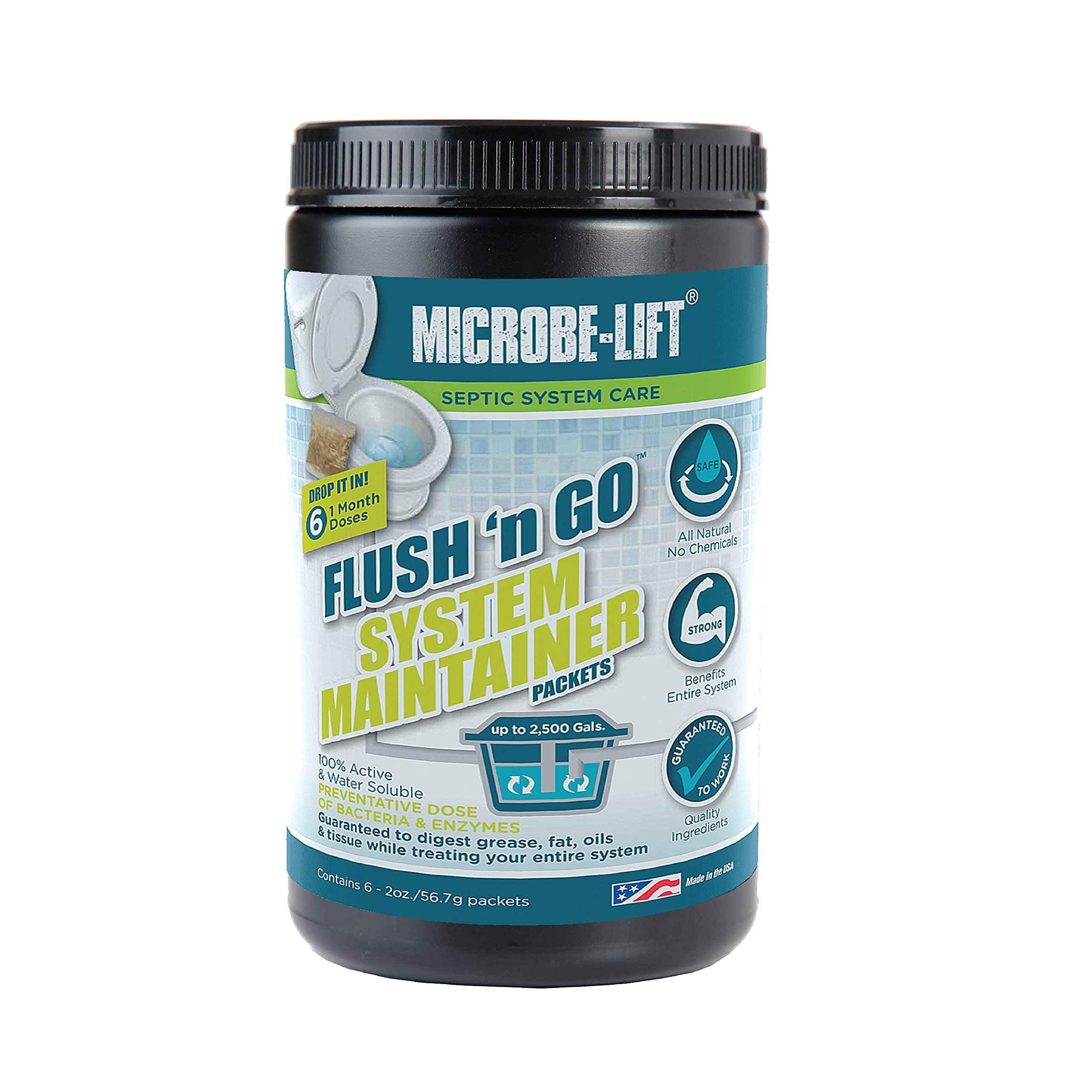 MICROBE-LIFT Septic Tank Treatment, Flush 'N Go System Maintainer, 6 2OZ Packets