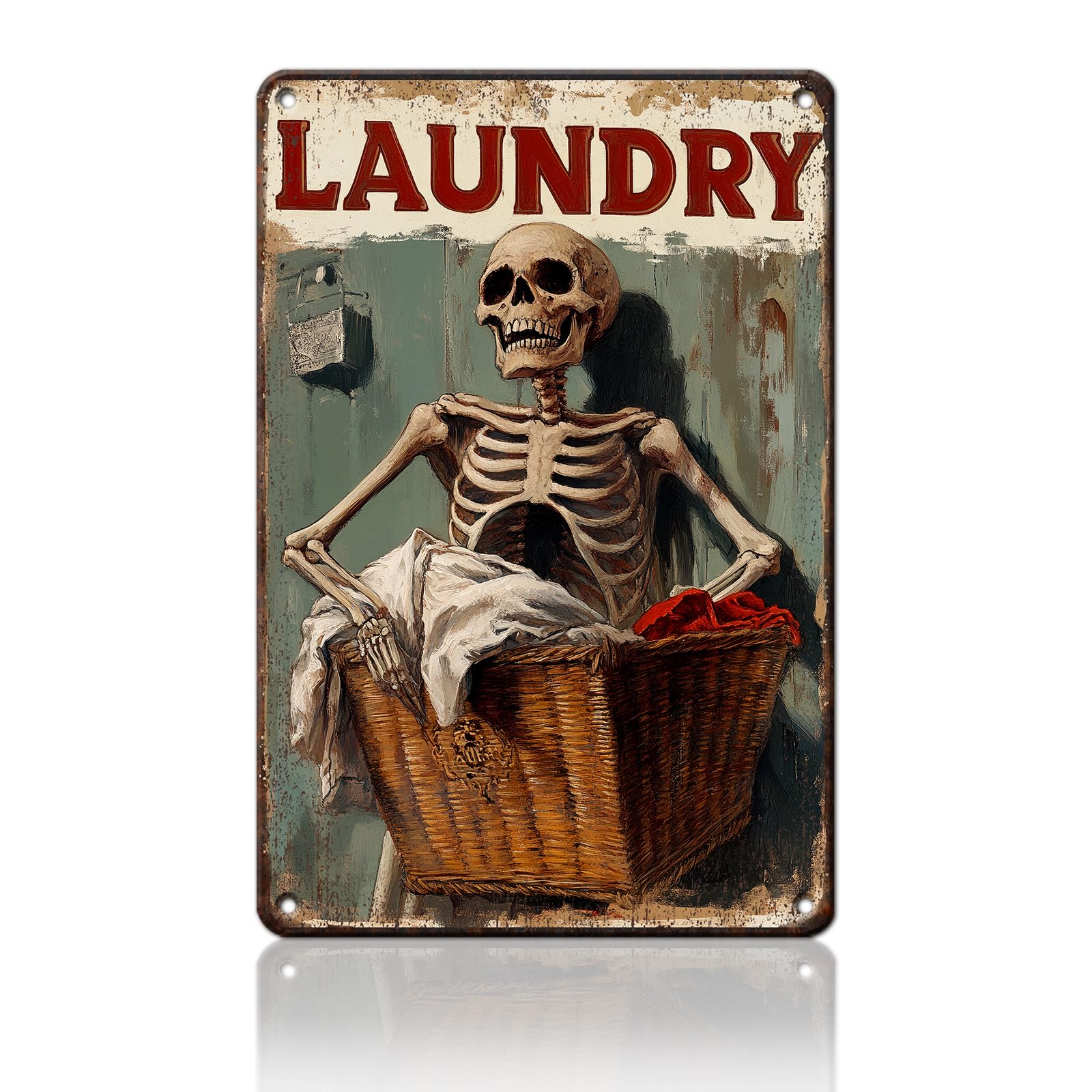 Anceky Tin Sign Laundry Skull Metal Sign Retro Wall Decor for Living Room Yard Porch Window Home Cafe 12×8 Inch