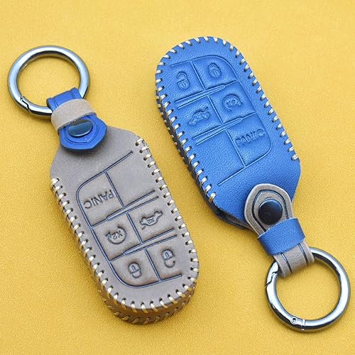 Miniatura 6 de YUBOMT Funda para llavero Jeep funda de cuero genuino para Jeep Grand Cherokee Chrysler 200 300c Renegade Compass Dodge Journey Charger Challenger