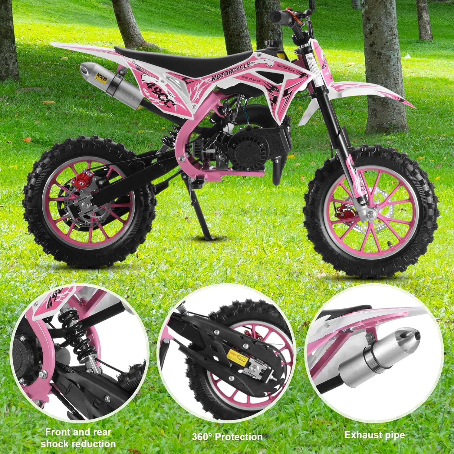 Kids Dirtbike Gas Pitbike, 2 Stroke Dirt Bike 50cc for Kids 10-14, Mini Dirt Bike Gas Powered Motorbike w/Dual Suspension & Dual Disc Brake