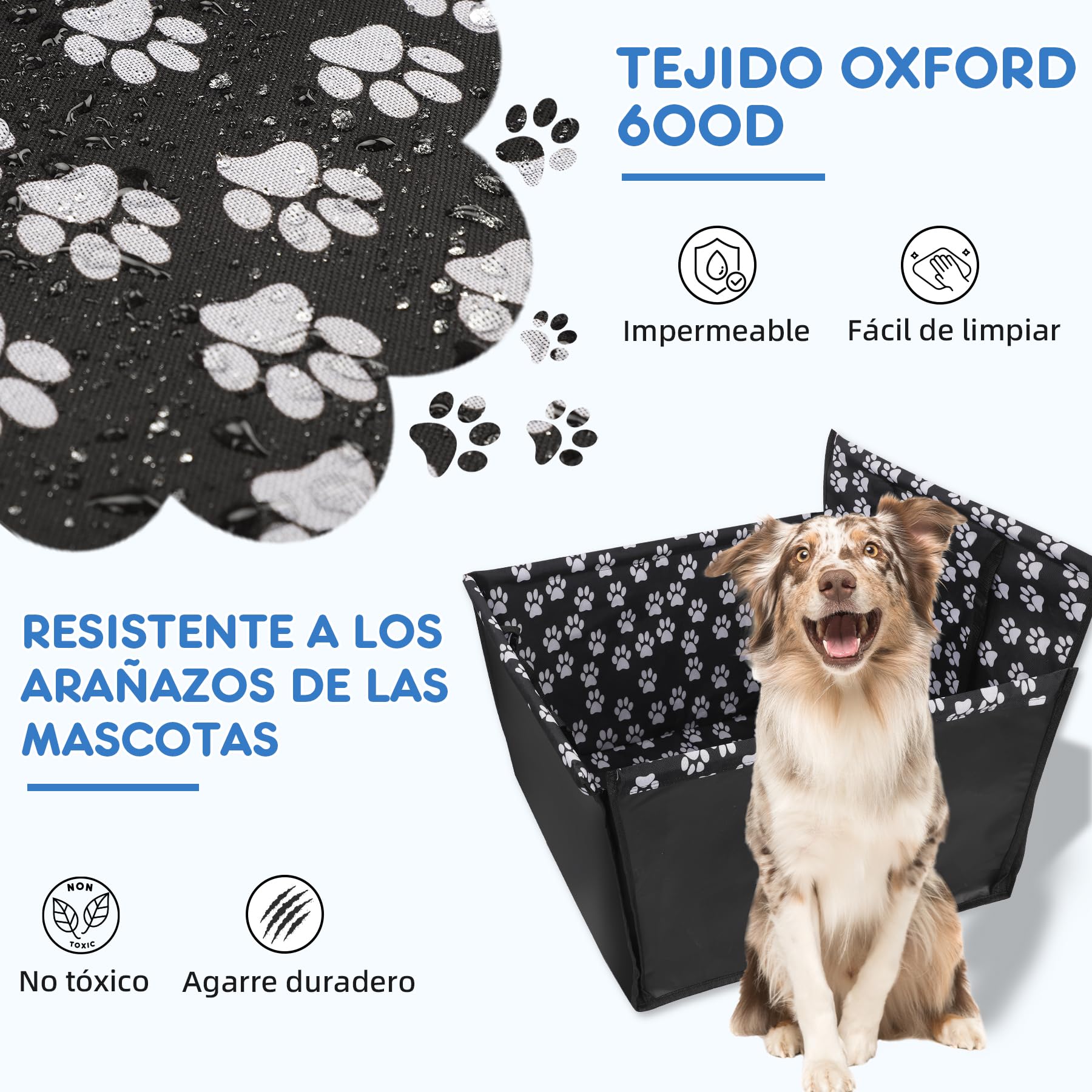 Asiento Coche Perro 68x57x33 cm Impermeable – Transportin Perro Cochee con Cinturón, Cama Perroo Coche, Asiento Perro Cochee Homologado, Funda Auto Mascotas