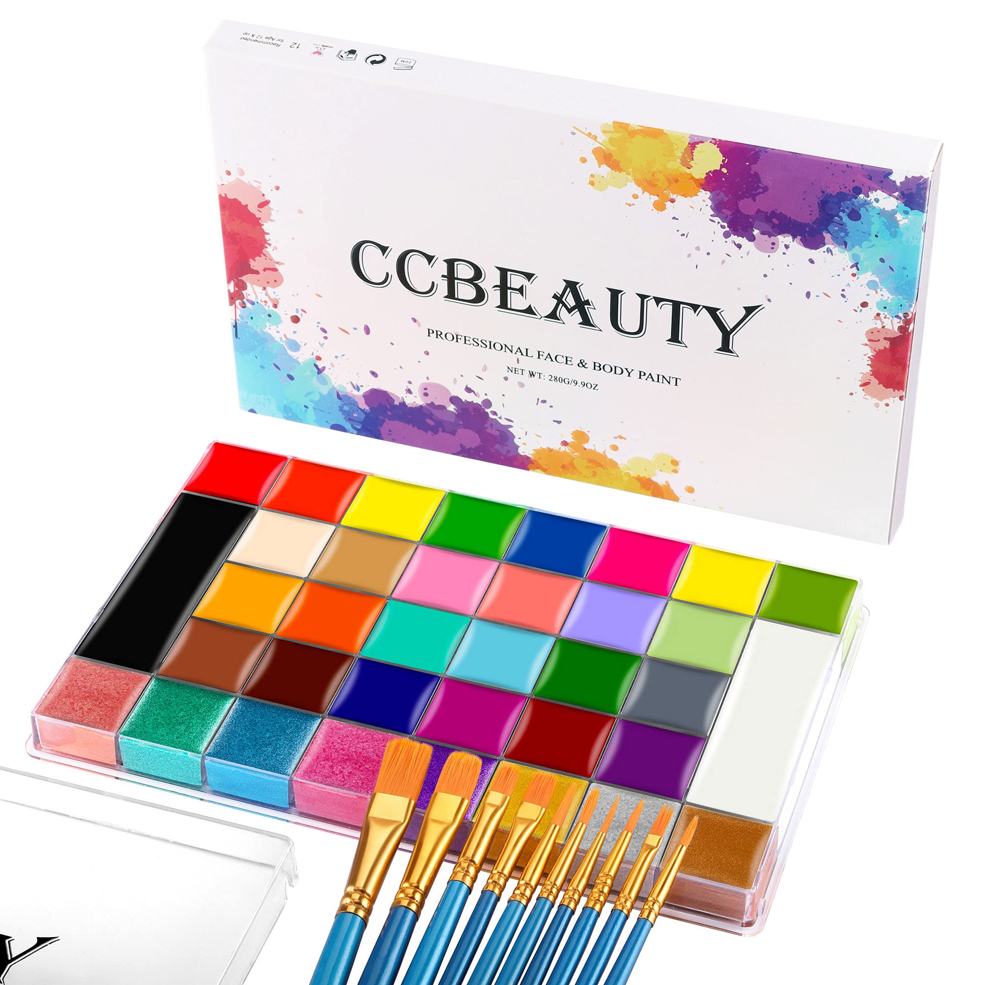 CCbeauty Bodypainting, palette di 36 colori per il viso, trucco professionale a base di olio, atossico, per Halloween, body art, feste