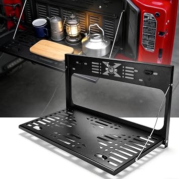 Tailgate Table Fits 2007-2026 Wrangler JK JL JLU, Rattle-Free Foldable Rear Storage Shelf with Tactical Molle Panel, Heavy-Duty Outdoor Camping Table & Overlanding Gear