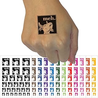 Meh Goat Temporary Tattoo Water Resistant Fake Body Art Set Collection - Yellow (One Sheet)