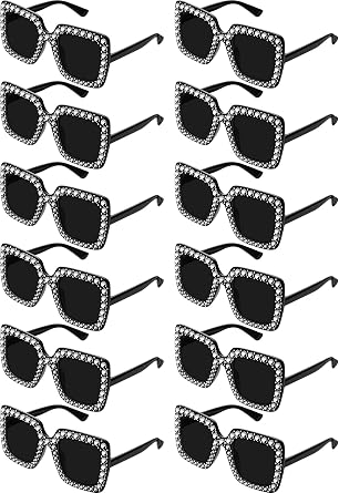 Flutesan 12 Pairs Women Disco Sunglasses Crystal Oversized Sunglasses 70s Rhinestone Diamond Retro Glasses for Rave Festival