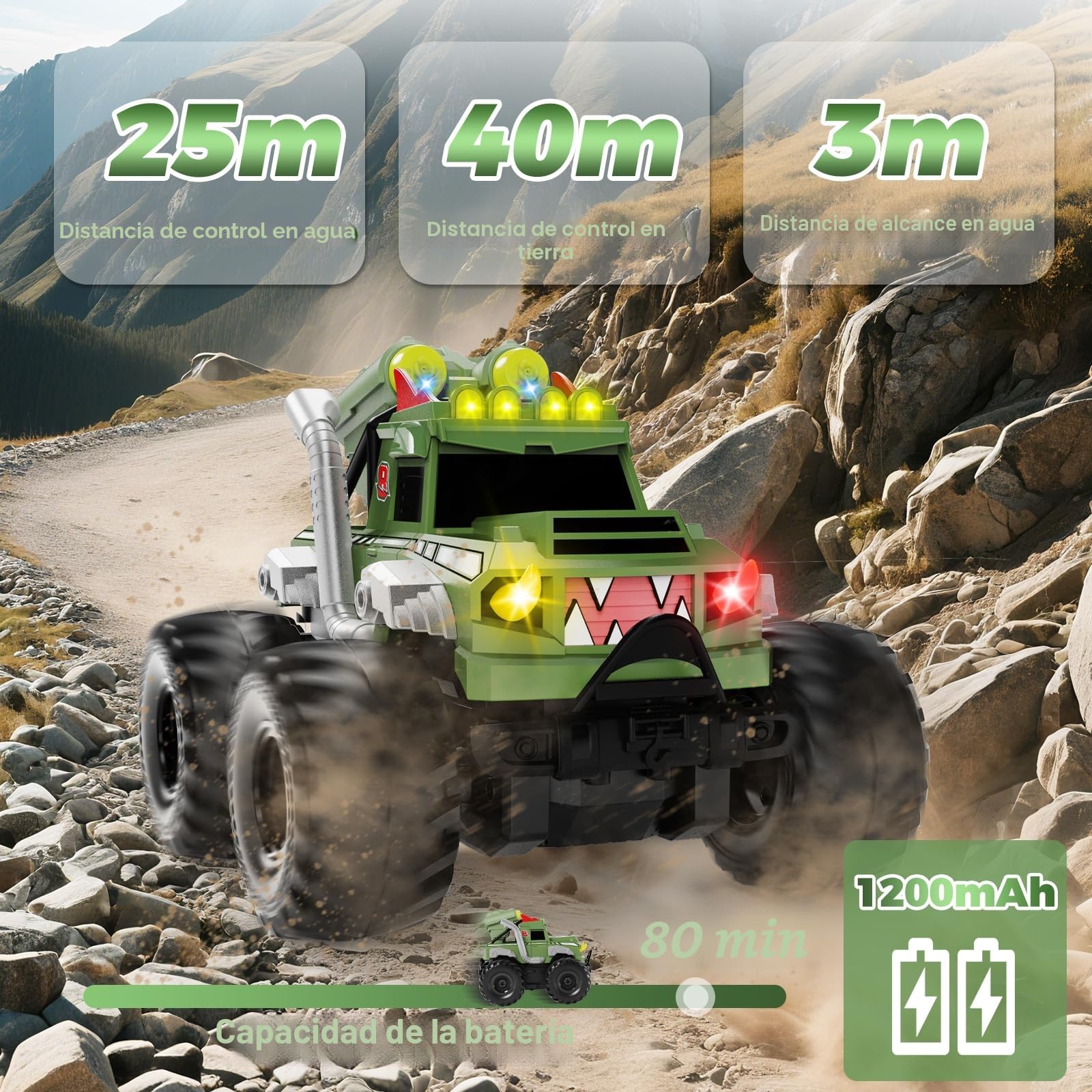 Dysaim Coche Teledirigido Anfibio, Monster Jam Cars Juguetes, 2.4 GHz RC Drift Car, Todoterreno Teledirigido 4x4, Drift RC Car Regalo Niños 6 Años, Coches Teledirigidos Niños 6 7 8 9 10 11 12 Años