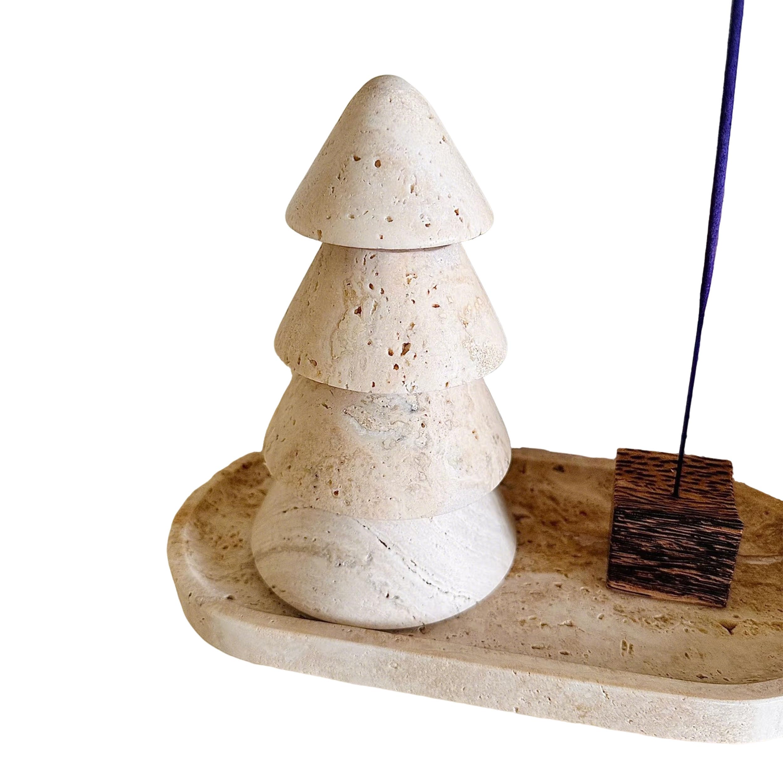 Travertin Weihnachtsbaum Kerzenhalter, 4-stöckiges Turm-Design, 3-Kerzen-Display mit rutschfestem Boden