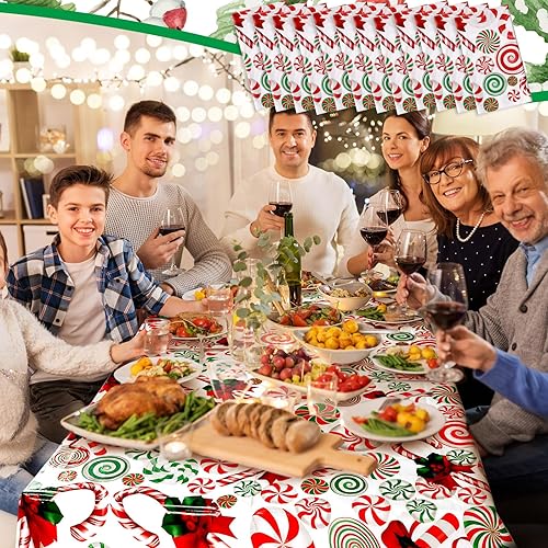 Miniatura 6 de Ganeen Mantel rectangular desechable de plástico con diseño de bastón de caramelo navideño, 12 unidades, para decoración de paletas con cuentas de