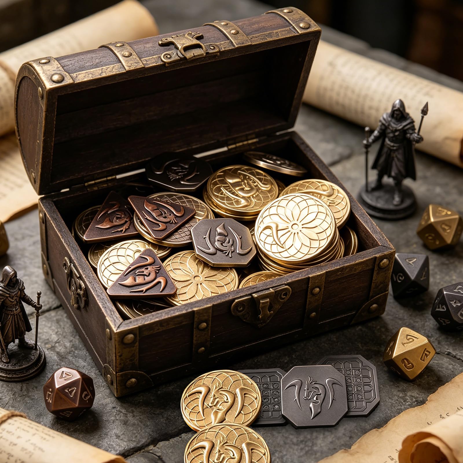 Byhoo 70 pezzi in metallo e Borse in Pelle MDN, di cui 30 monete d'oro, 20 monete d'argento e 20 pezzi di rame, parti di Gioco da tavolo