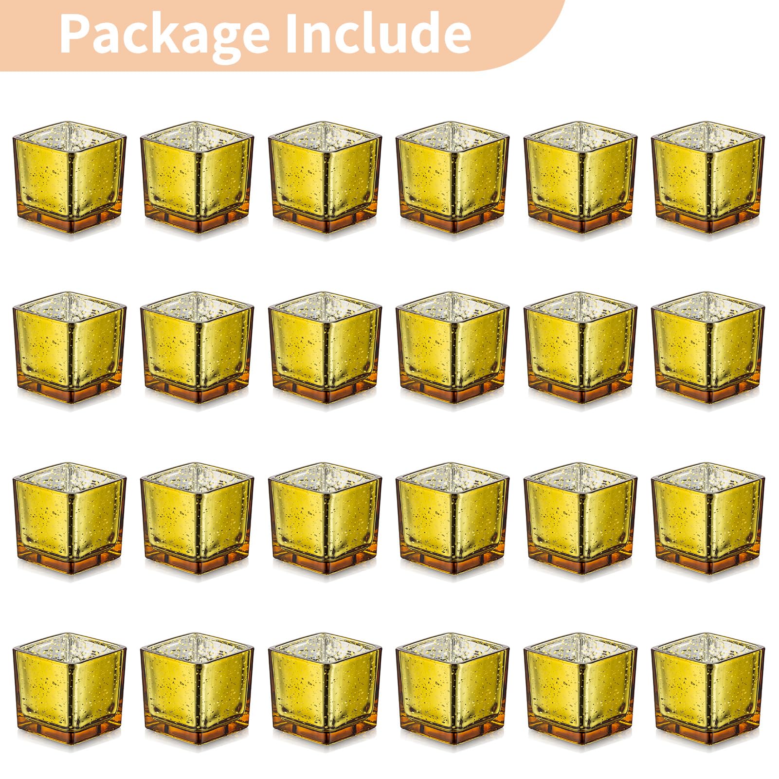 Nuptio Portacandele Oro 24 Portacandele Votive di Vetro Sfuse, Piccole Candele Galleggianti Quadrate per Camera da Letto, Soggiorno, Matrimoni, Ricevimenti, Centrotavola, Feste di Compleanno