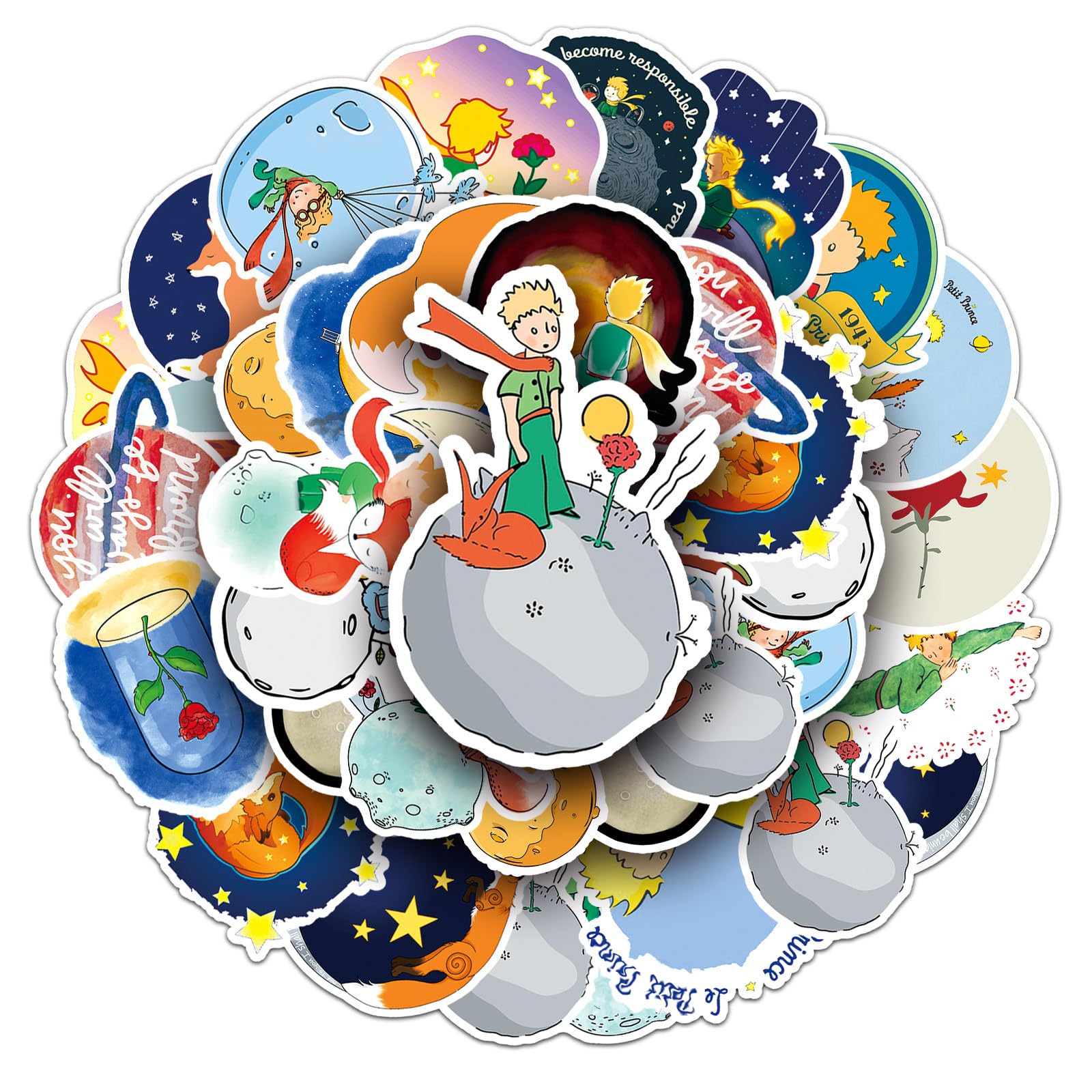 Little Princes Sticker Rose & Fox & Prince Figure Graffiti Decal for Tablet Cup Skateboard Bike Helmet Decoration 50pcs