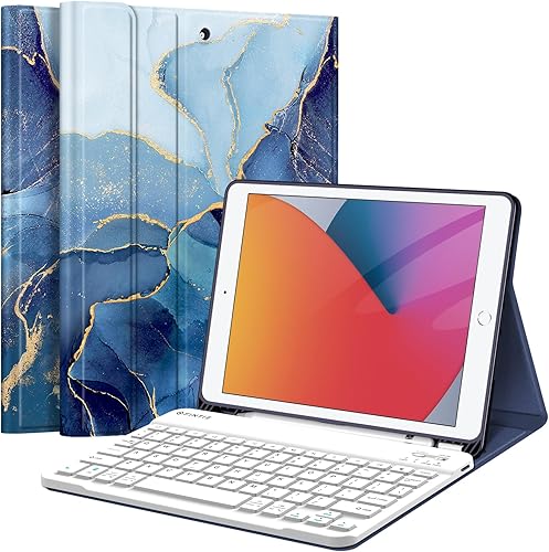 Fintie Funda de teclado para iPad de 9  8  7 generación (202120202019) de 10.2 pulgadas, cubierta trasera de TPU suave con soporte para lápices,