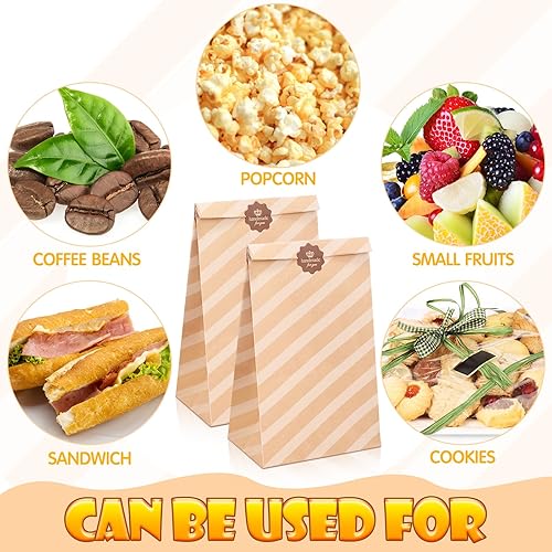 Miniatura 3 de 300 bolsas de almuerzo de papel a granel de 4.5 libras, bolsas de papel marrón con calcomanías, bolsas de papel a rayas para aperitivos, bolsa de
