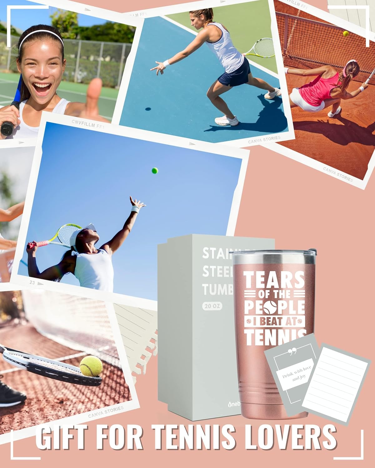 Onebttl Tennis Gifts for Women, Lovers, 20 oz Stainless Steel Tumbler, Gifts for Tennis Coach - Tears of The People I Beat - Image 6