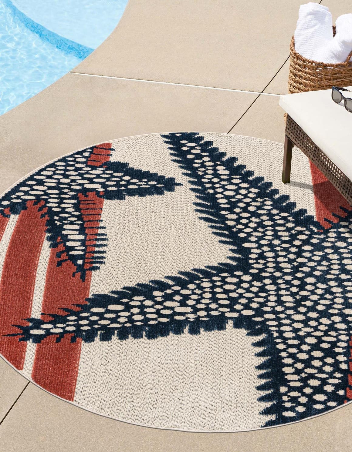 Unique Loom Belize Outdoor Collection Area Rug - Placencia (3' 3" Round, Ivory/ Orange)