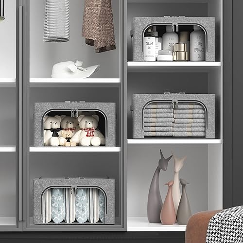 Miniatura 7 de Paquete de 3 cajas de almacenamiento de ropa  Oxford plegable apilable contenedor organizador para ropa, marco de tela, bolsas de almacenamiento con