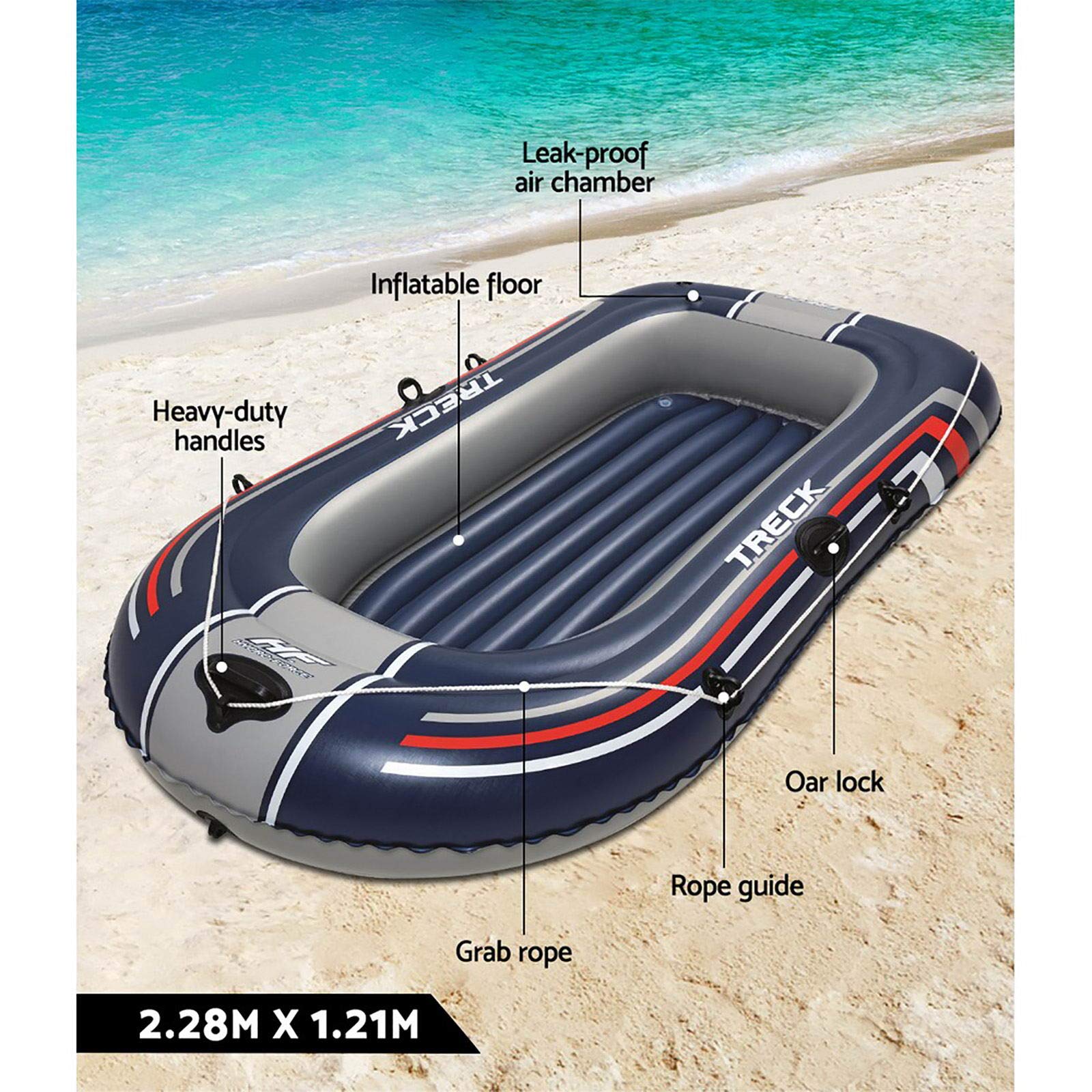 Bestway 61083 Bateau Pneumatique Hydro Force™ Treck X1 228 X 121 X 32 cm avec 2 Rames et Un Gonfleur à Pied