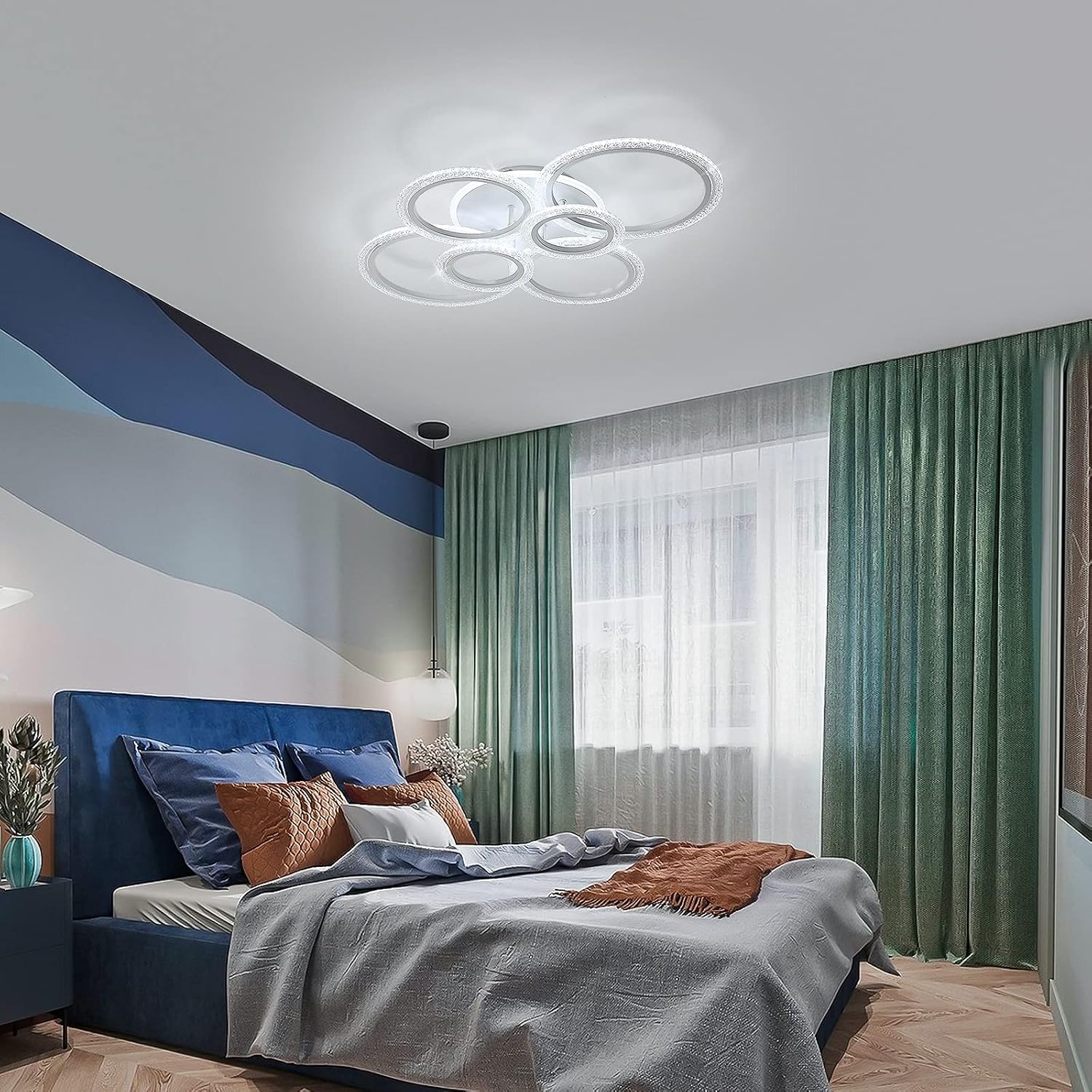 New Arrivals Garwarm Modern Ceiling Lamp 76W LED Dimmable Chandelier 6 Rings Flush Mount Ceiling Light for Living Room Bedroom,White