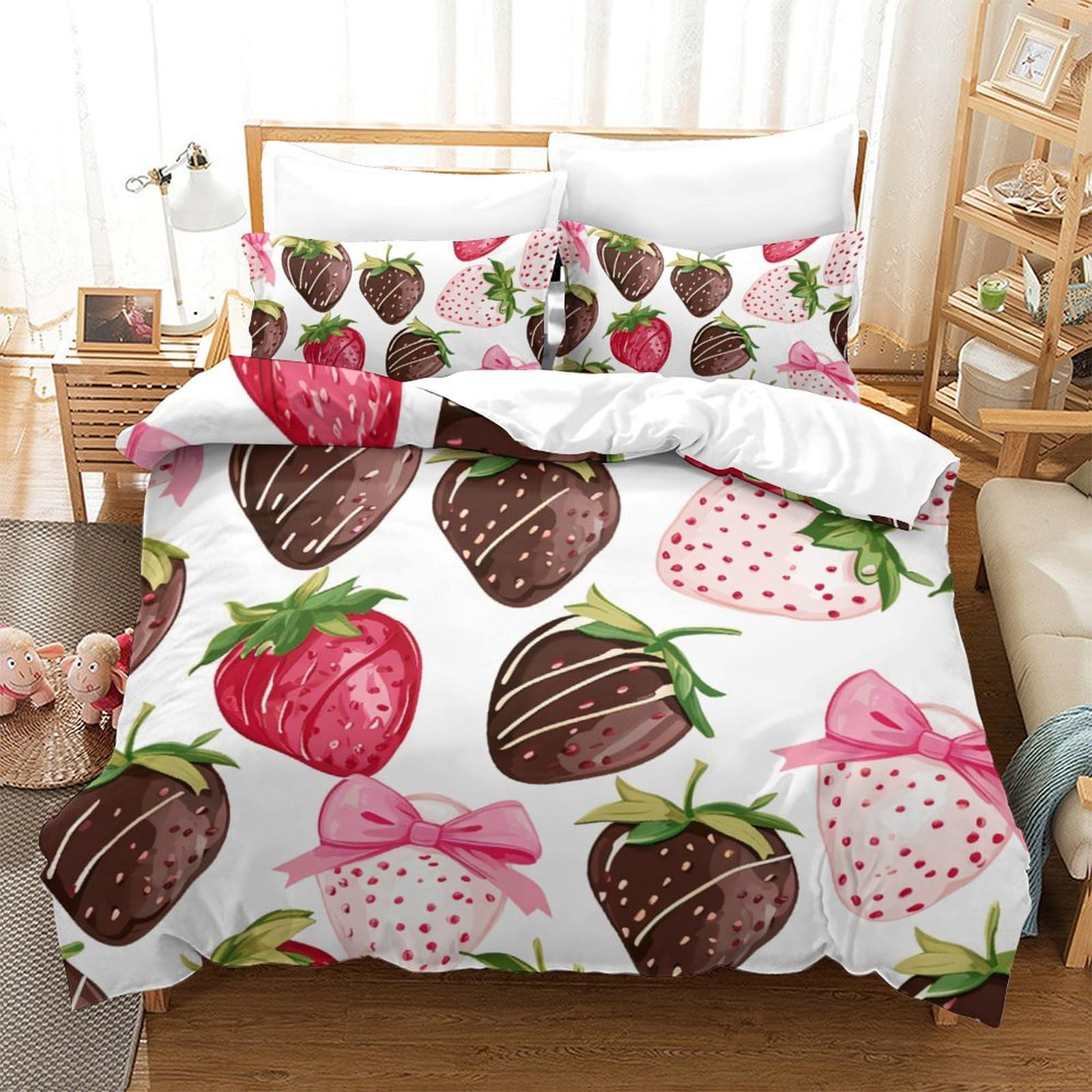 Housse de couette fraise pour une chambre printanière et un sommeil frais en King size