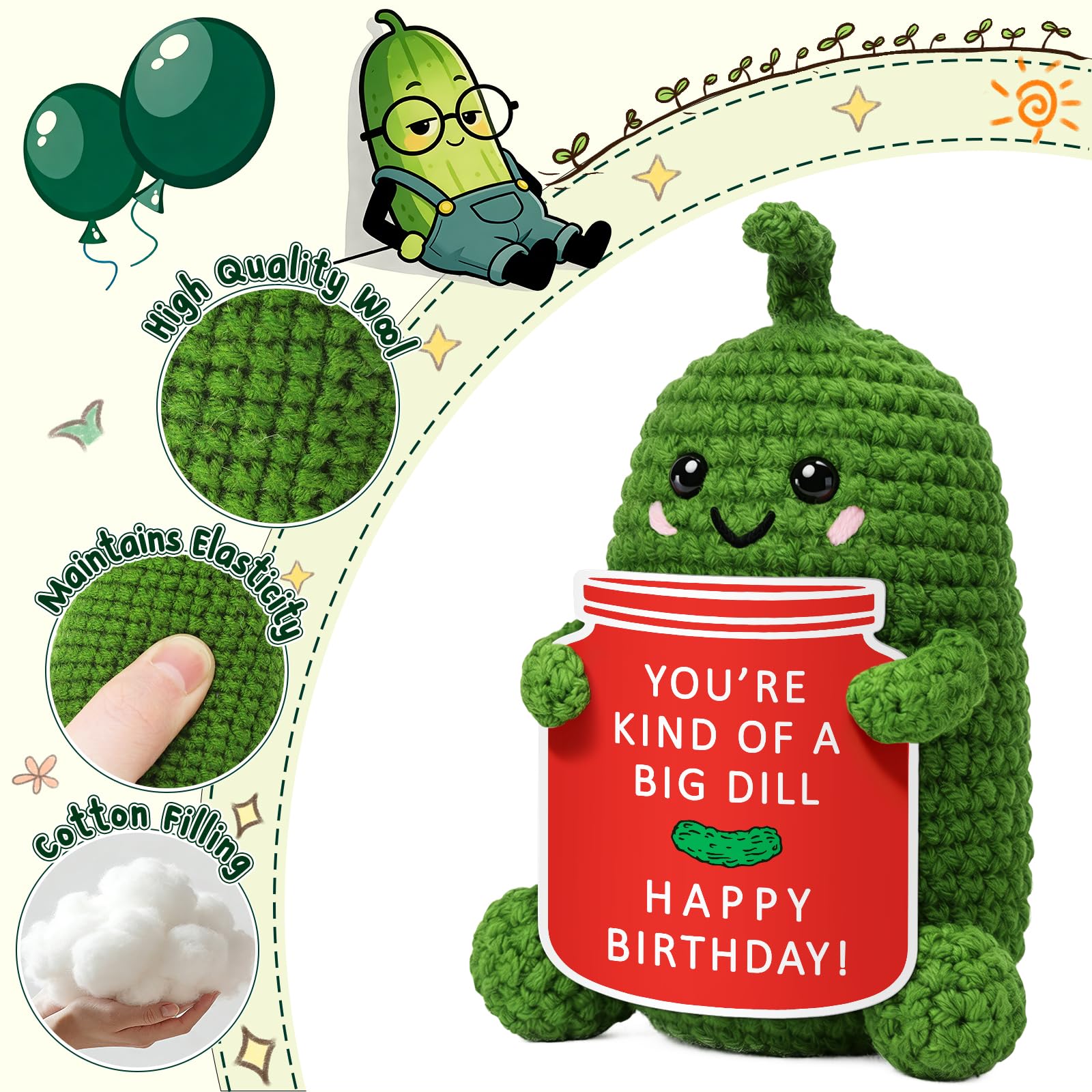 Xinezaa Crochet Pickle Gifts, Birthday Gift for Women Men, Cute Funny Birthday Card for Mom, Dad, Sister, Friend, Daughter, Wife, Girlfriend, Teens, Coworkers, Unique Bday Gifts Present for Her