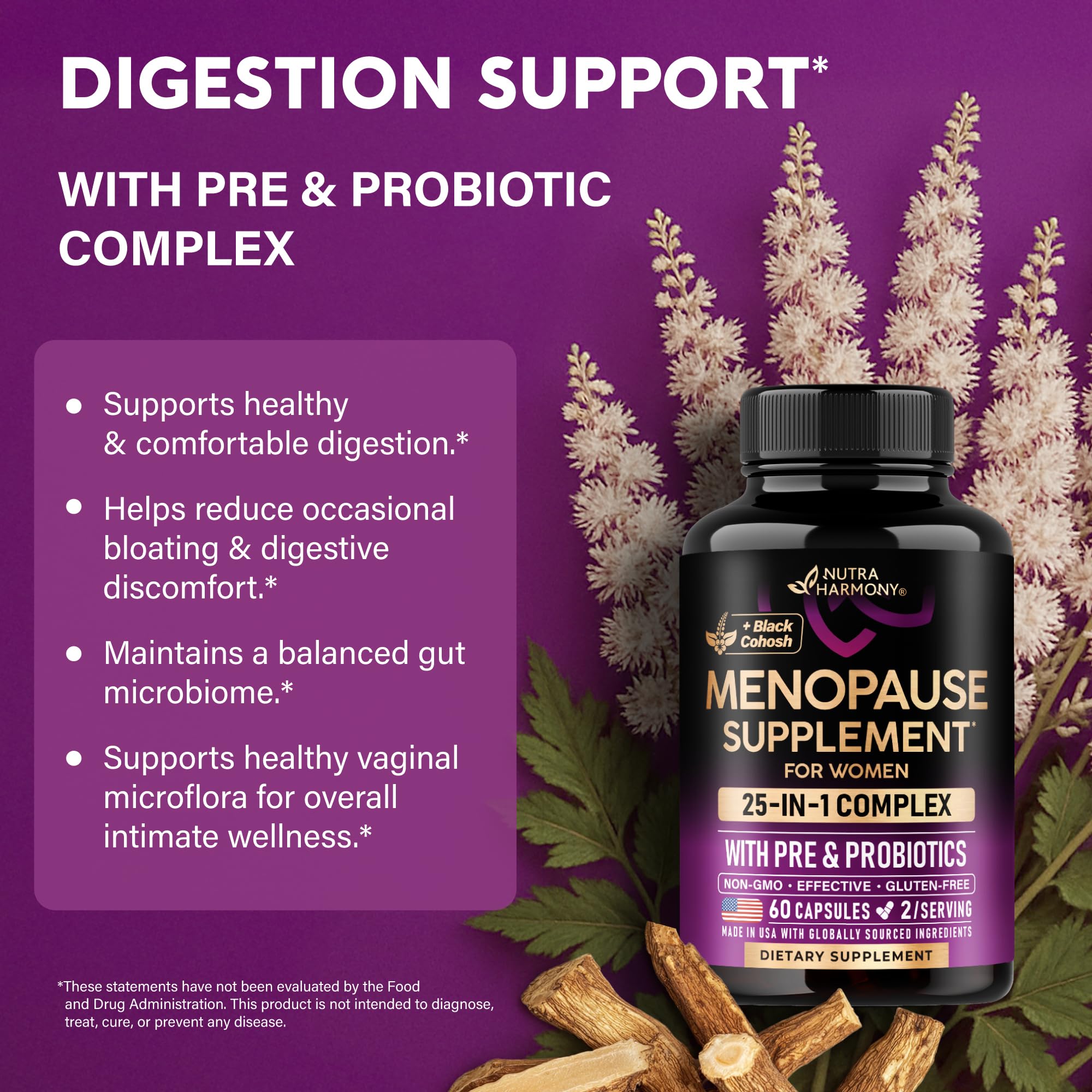 Menopause Supplements for Women - Black Cohosh, Pre & Probiotics - 60 Caps — Amazon image 6