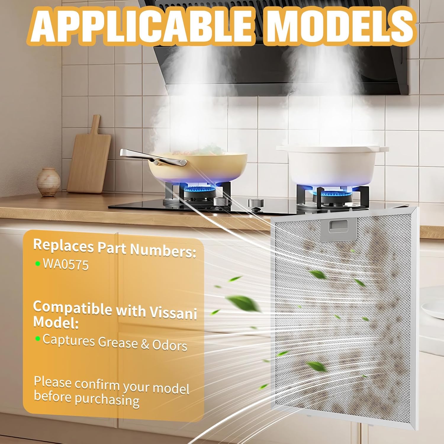 2 Pack WA0575 Range Hood Filter Compatible with Vissani 30-inch Pyramid or Wall Mount Range Hood, 5-Layer Aluminum Vent Filter Mesh (13.1x14.5x0.35inch)