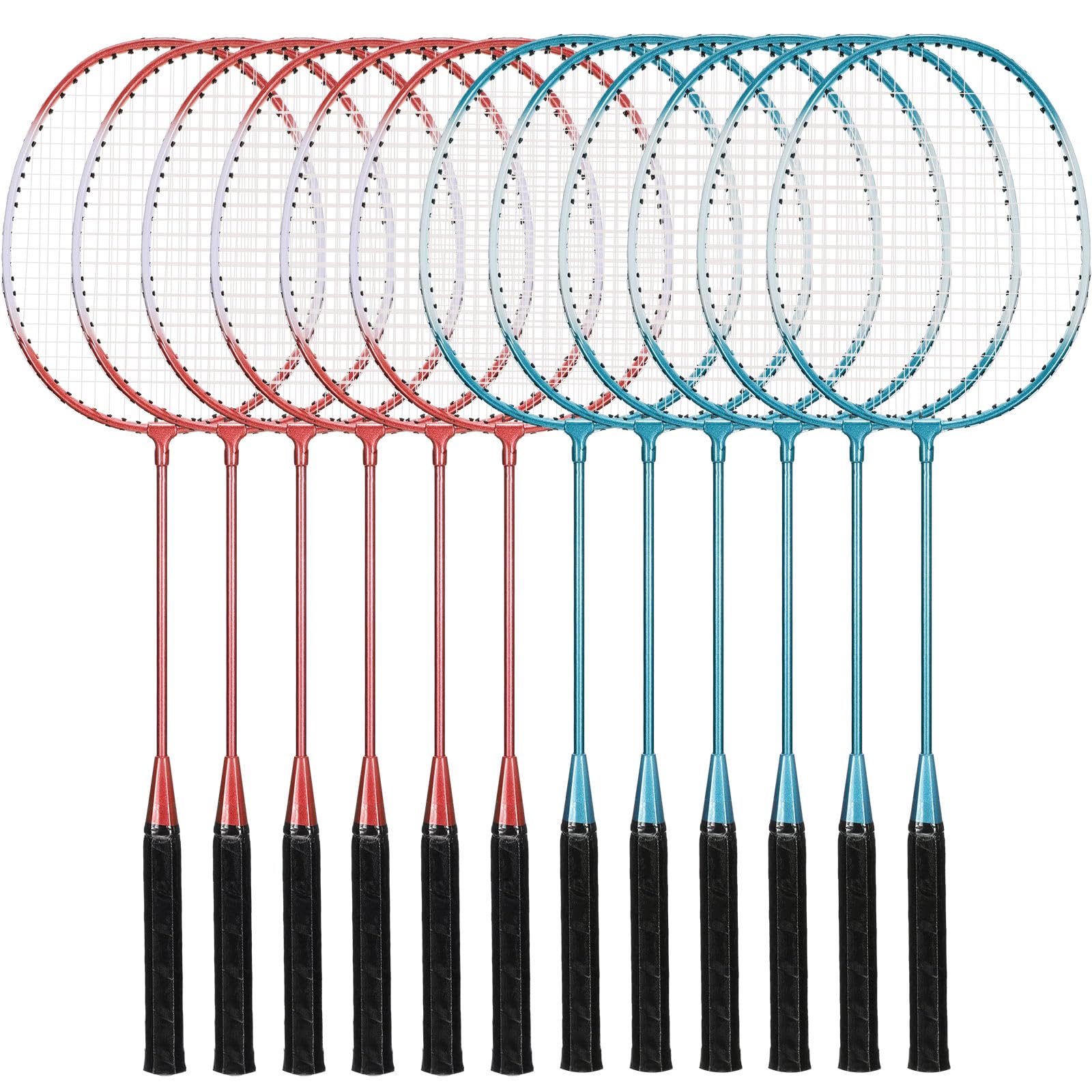 12 Pack Badminton Rackets Set Lightweight Badminton Racquet Set Portable Carbon Fiber Badminton Equipment Set Professional Sports Badminton Rackets for Adults Kids Athletes Games (Gradient Pink, Blue)