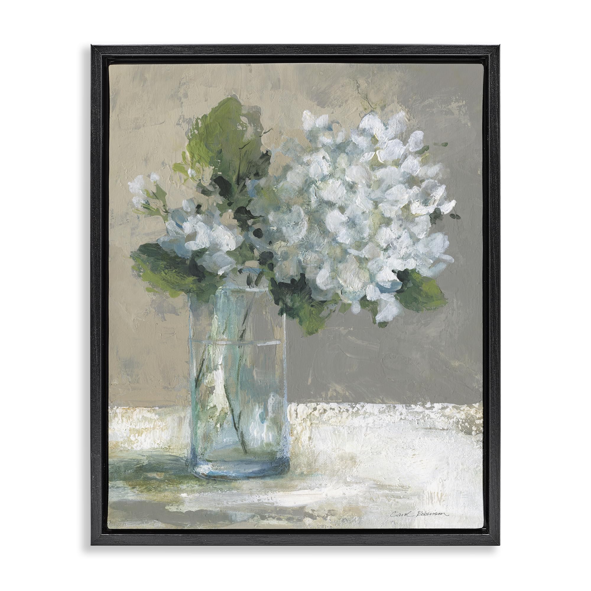 'Serene White Hydrangeas in Glass'| Floating Frame Canvas Art