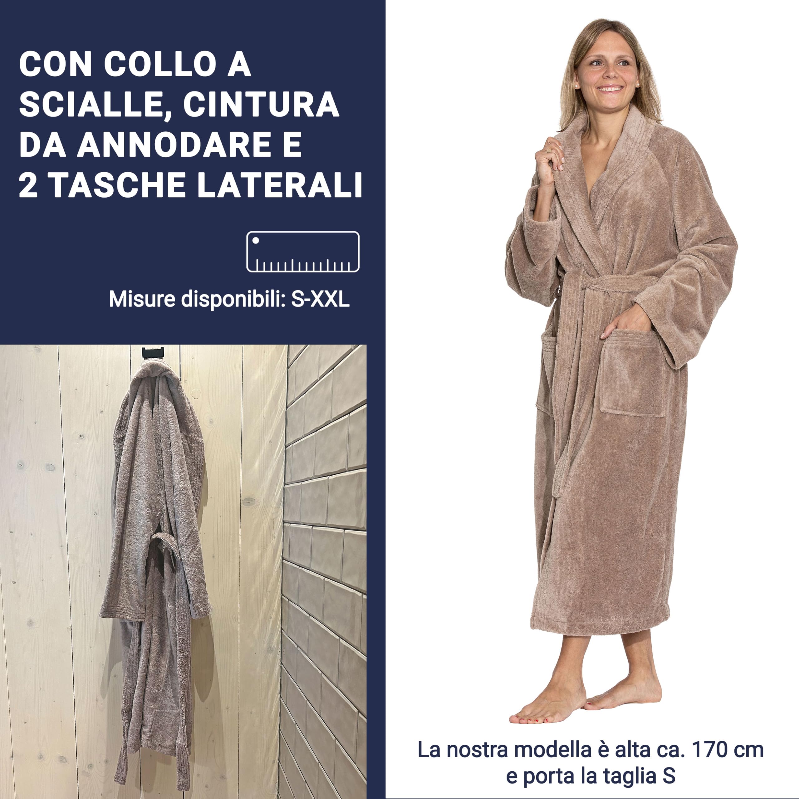 ZOLLNER Accappatoio - soffice e assorbente - Unisex - da misura S a XXL - esterno poliestere e interno cotone misto - lavabile - qualità alberghiera - Certificato OEKO TEX (R), 142