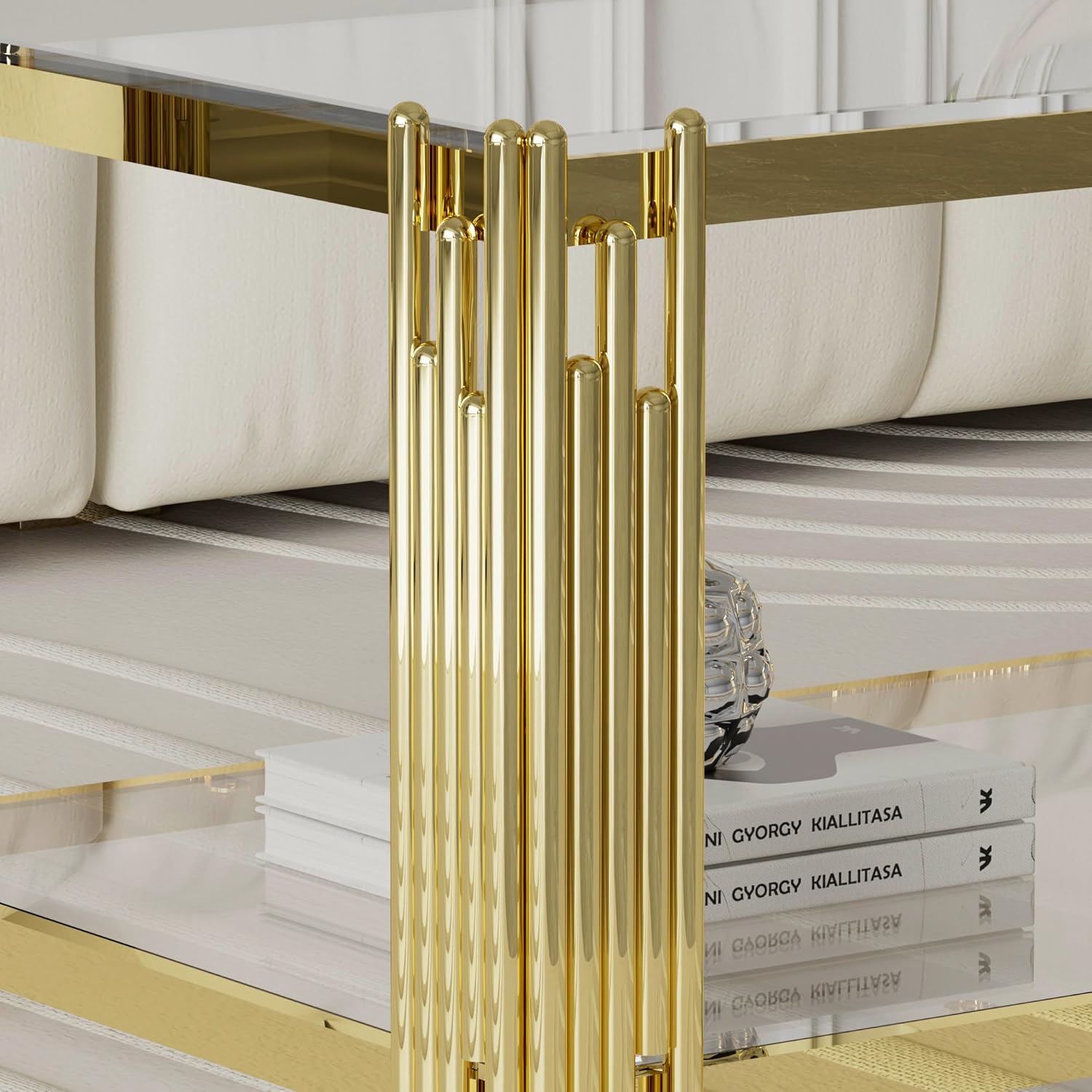 ガラスコーヒーテーブル モダン リビングルームテーブル ゴールド