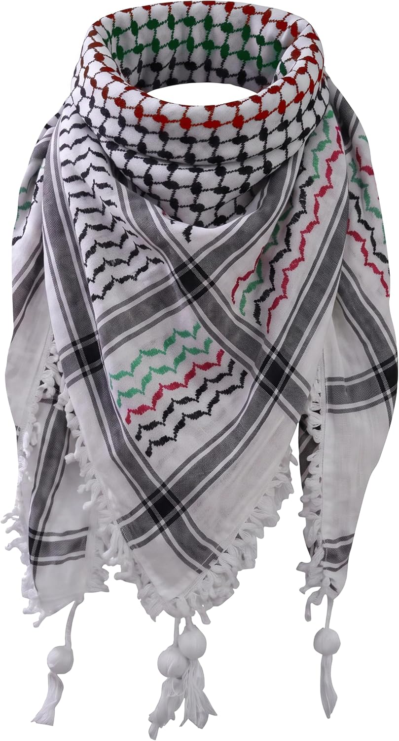 Al'Ard Kufiya Scarf, Keffiyeh Made in Palestine, Soft Unisex Cotton Shemagh