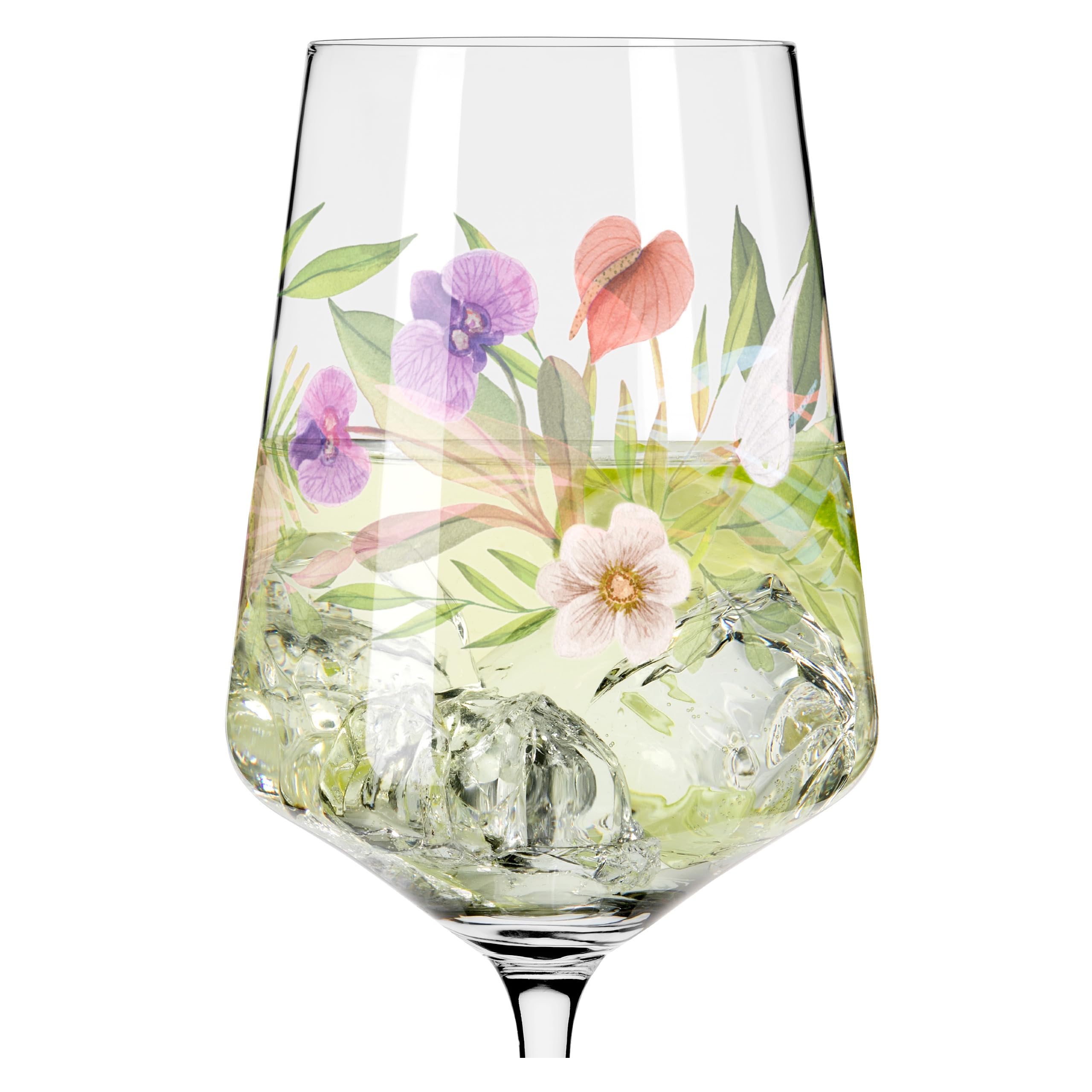RITZENHOFF 2931018 Aperitifglas 500 ml - Serie Sommertau - für Spritz oder Schorle - Motiv Blütenblätter - Made in Germany, Grün, Lila, Rot