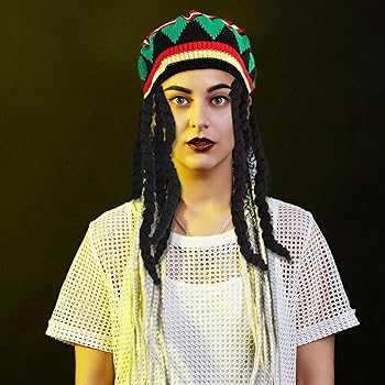 Costume Rasta Completo - Cappello Con Dreadlocks, Occhiali Gialli, Braccialetto, Per Feste E Cosplay - Foto 9