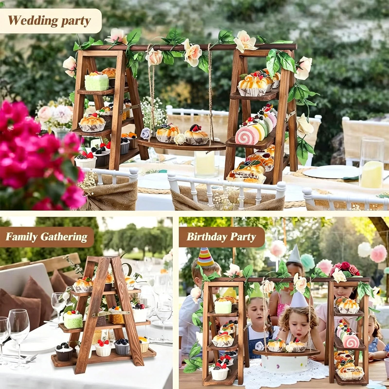 Présentoir à dessert en bois avec base antidérapante conçu pour les fêtes et les services de restauration Planificateur de cuisine en bois