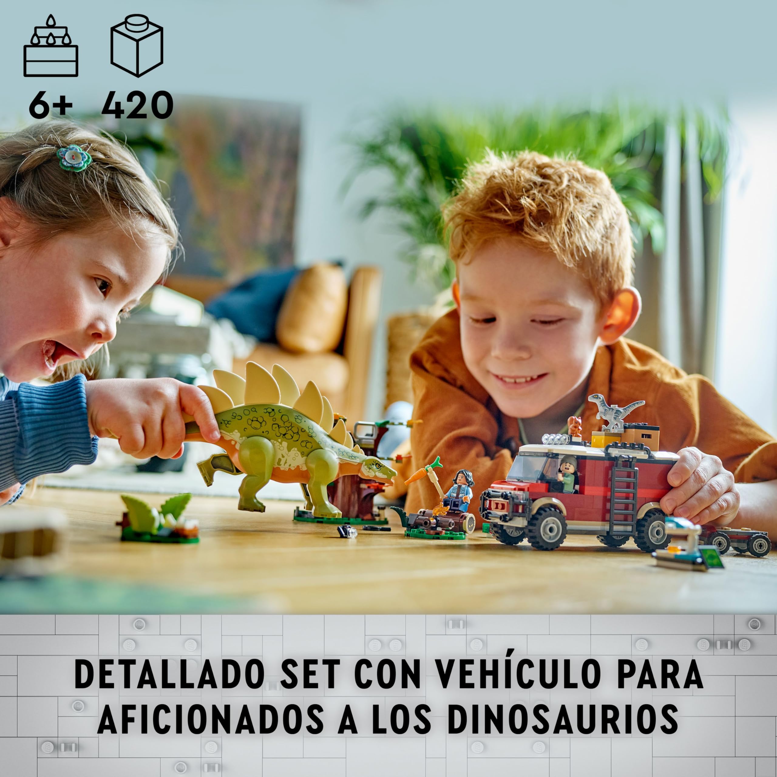 LEGO Jurassic World Misiones Dinosaurio: Descubrimiento del Stegosaurus Set de Juguetes de Dinosaurios y Velocirraptor, Regalo para Niños y Niñas de 6 Años o Más, Minifiguras de Ben y Sammy 76965