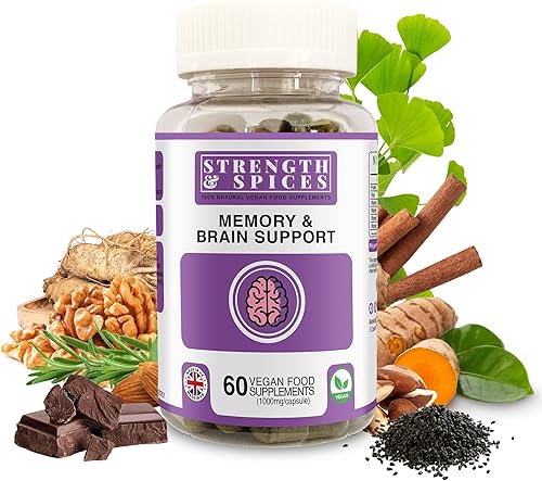 Strength & Spices - Suplemento de refuerzo de memoria y concentración con ginkgo biloba y 22 súper ingredientes, suplemento cerebral a base de