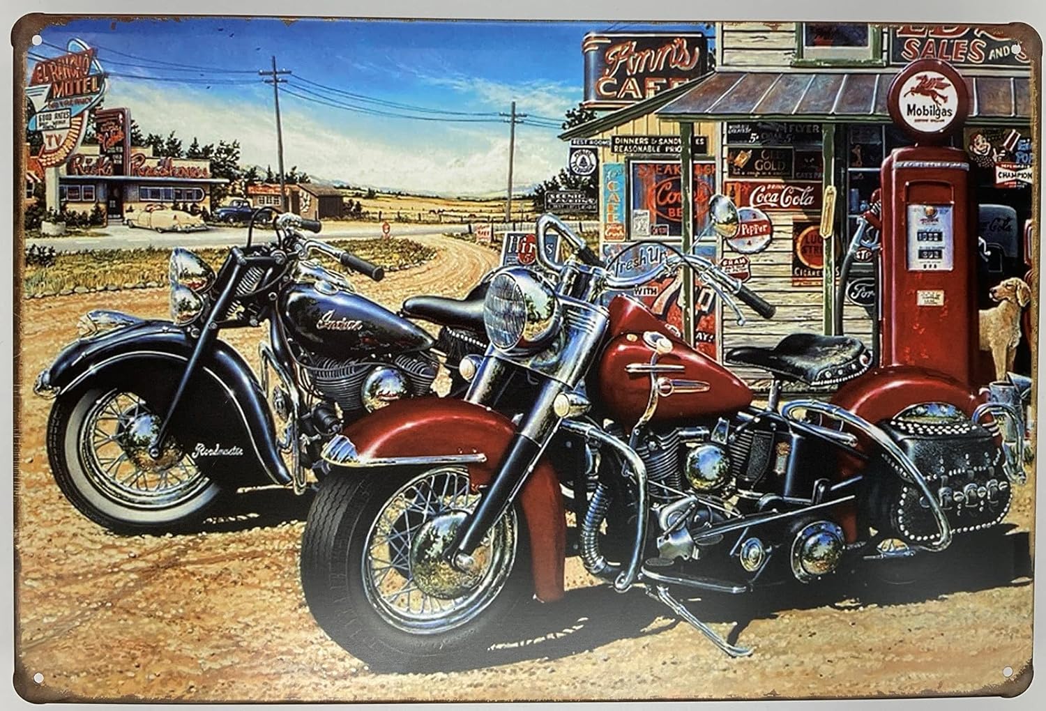 Cartel de hojalata  Póster de metal para motocicletas en la gasolinera, ruta clásica 66, 8 x 12 pulgadas, placa decorativa de pared para el hogar,