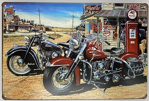Cartel de hojalata  Póster de metal para motocicletas en la gasolinera, ruta clásica 66, 8 x 12 pulgadas, placa decorativa de pared para el hogar,