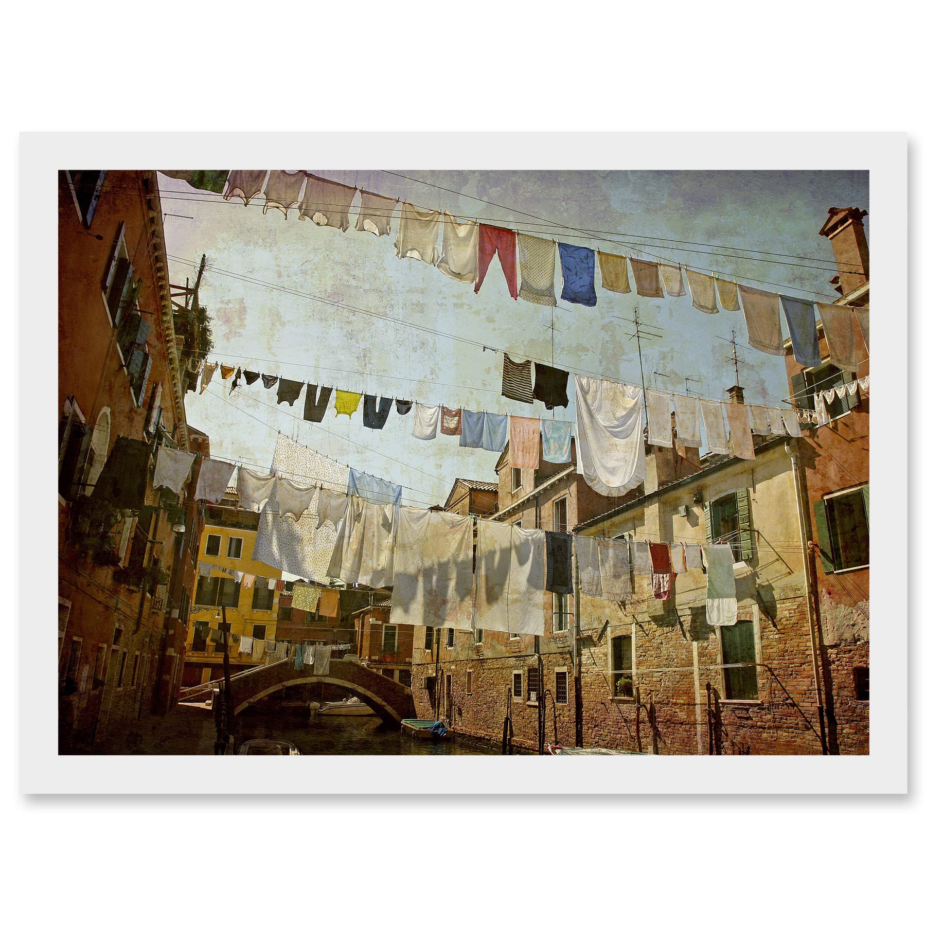 Artery8 Clotheslines Venice Washing Line Laundry By Cityscape A4 Artwork Framed Wall Art Print