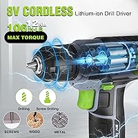 Vista 5 de WORKPRO Taladro inalámbrico de iones de litio y caja de herramientas, juego de taladro eléctrico de 8 V 2.0 Ah con kit de herramientas manuales