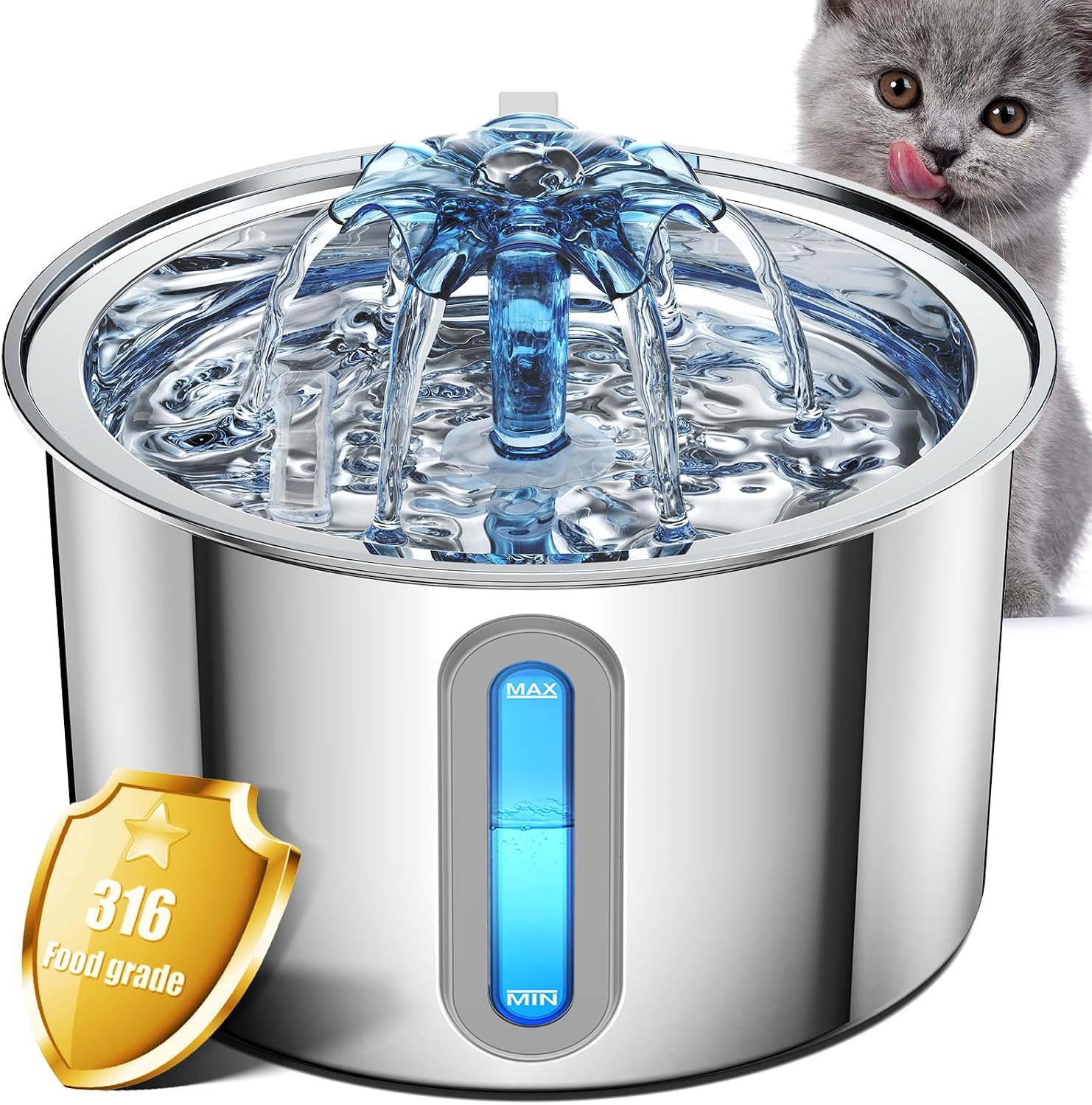 Oneisall 316 Stainless Steel Automatic Cat Water Fountain (2L)