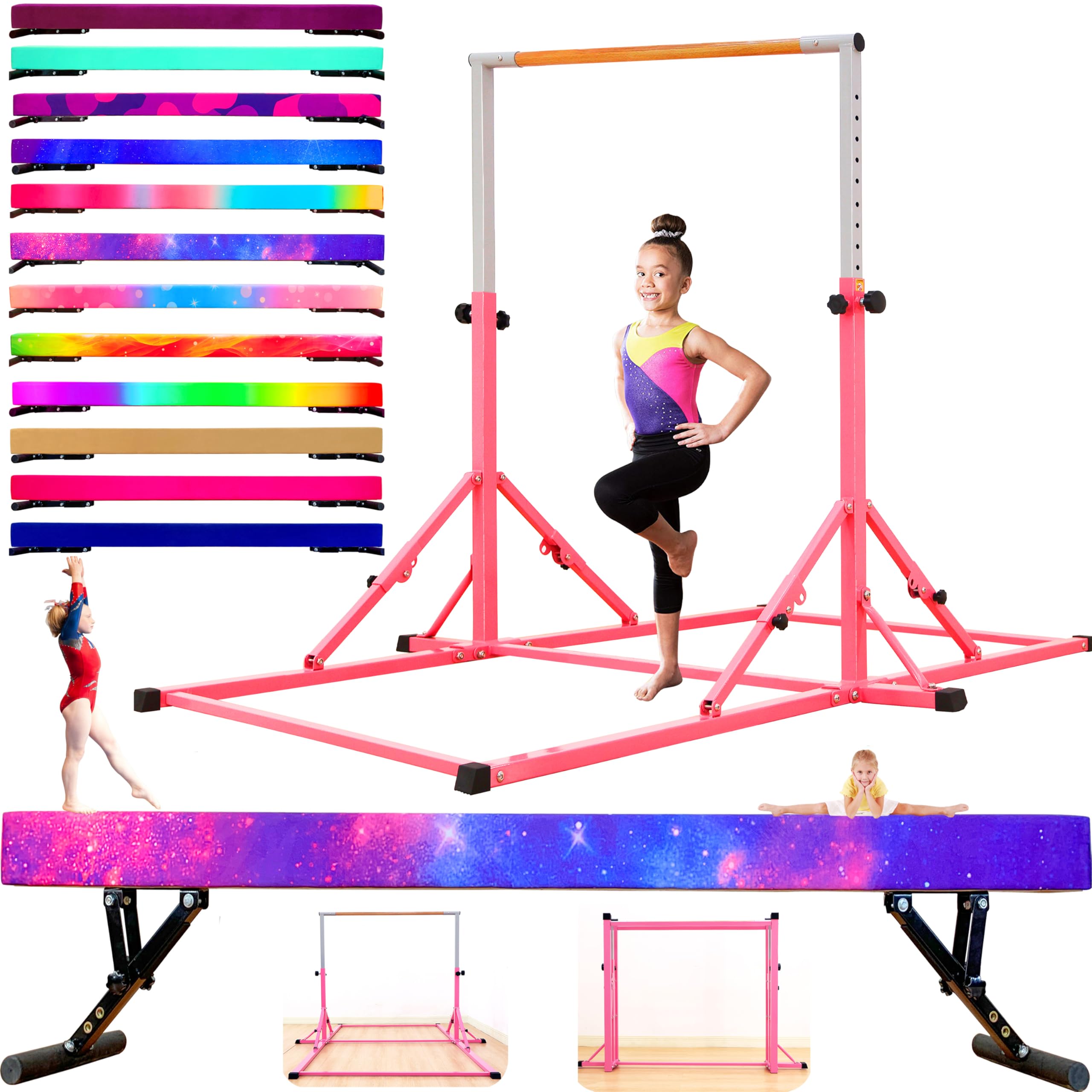 MARFULA 8FT Gymnastic Bar And 8ft Adjustable Balance Beam For Kids Of All Gymnastic Levels Home And Club Use Gymnastics Training Equipment
