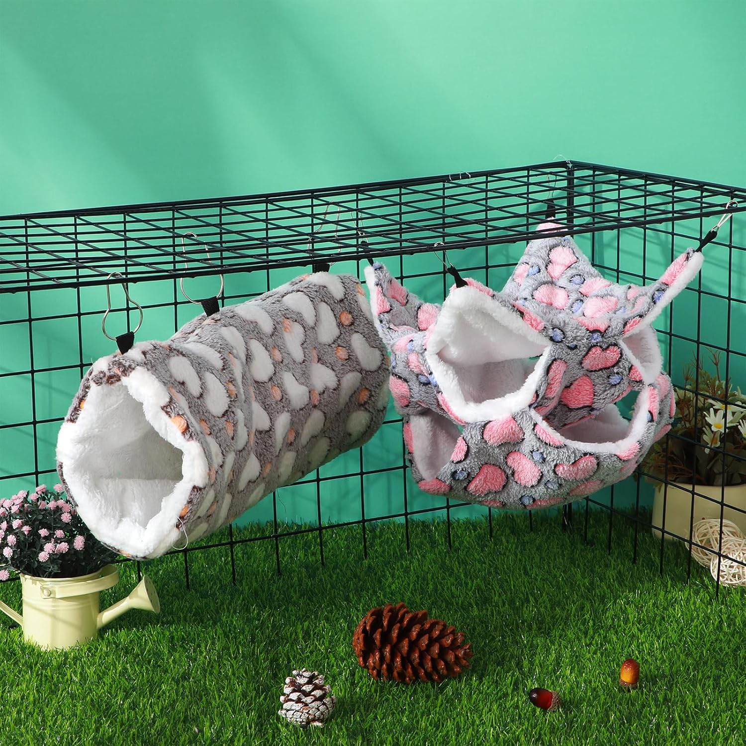Sweetude 6 Pcs Rat Hammock Set Ferret Hanging Tunnel 3 Tier Guinea Pig Hammocks Hideout Soft Chinchilla Bed for Cage Accessories Hide,Play and Sleep(Cute,Heart) 2 81V88dfkH0L. AC SL1500