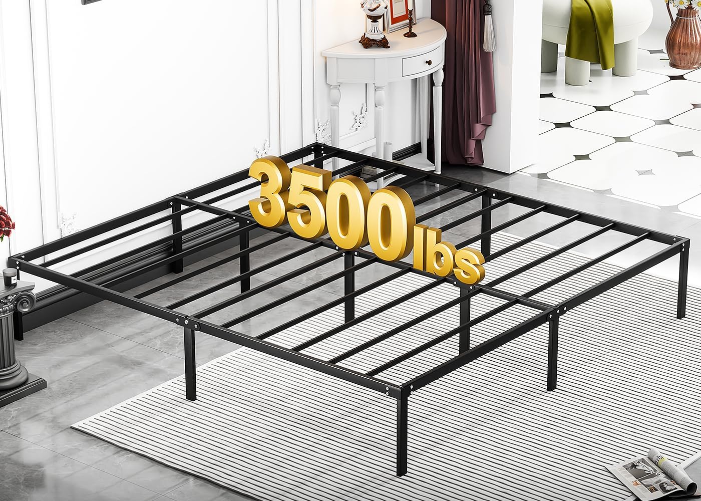 LEVELEVE King Bed Frame Heavy Duty 14 Inch, Sturdy Metal Platform with Strong Bearing & Under Bed Storage, No Box Spring Needed, Easy Assembly, No Shake