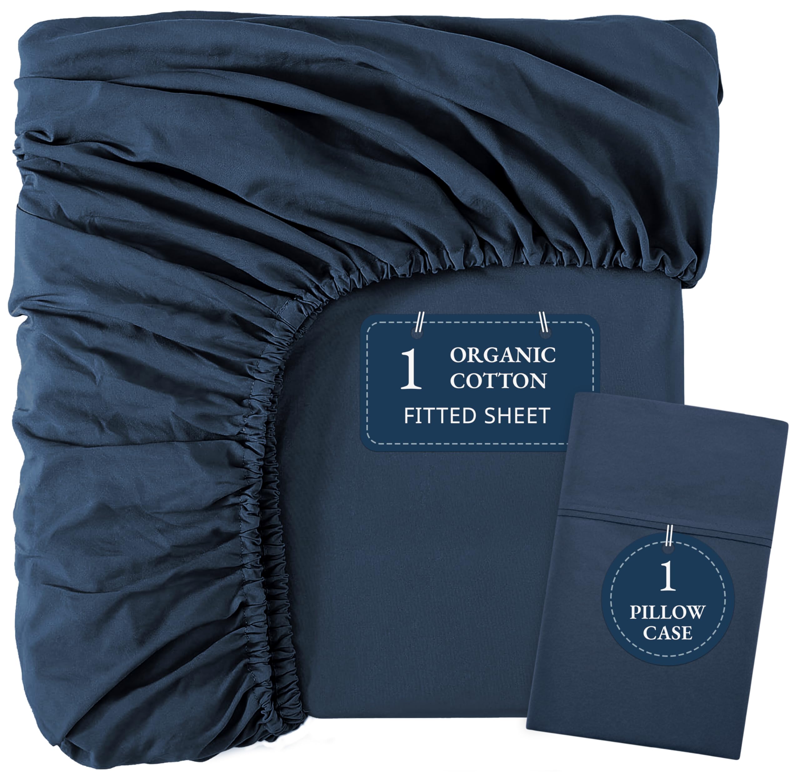 LANE LINEN 100% Organic Cotton Twin Fitted Sheet, 2-Piece Set (1 Fitted Sheet, 1 Pillowcase), Percale Weave, Lightweight, Soft, Breathable, Fits Mattress Upto 15' Deep - Estate Blue (No Flat Sheet)