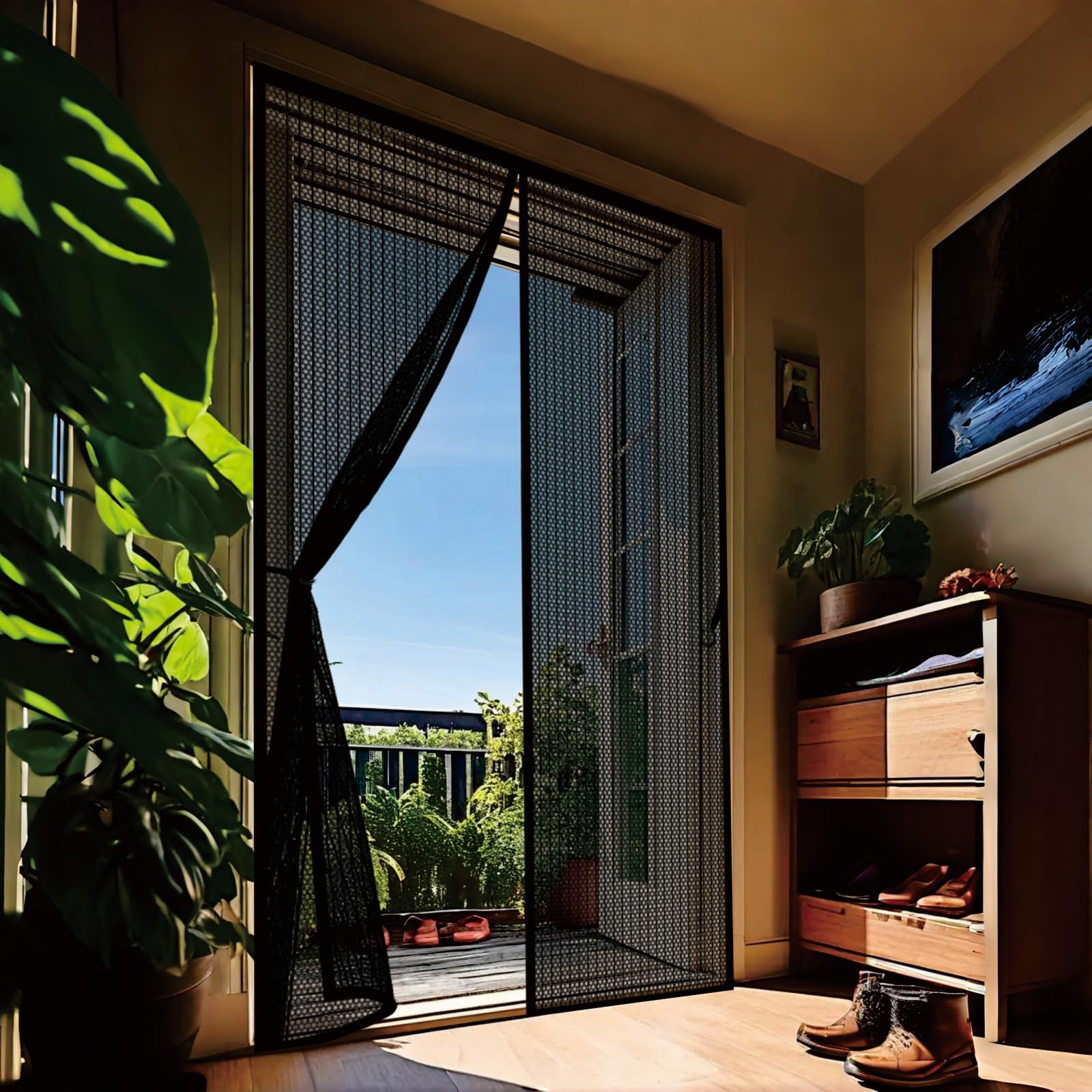 Moustiquaire aimantée 102x191 cm rideau noir anti-mouches pour patio