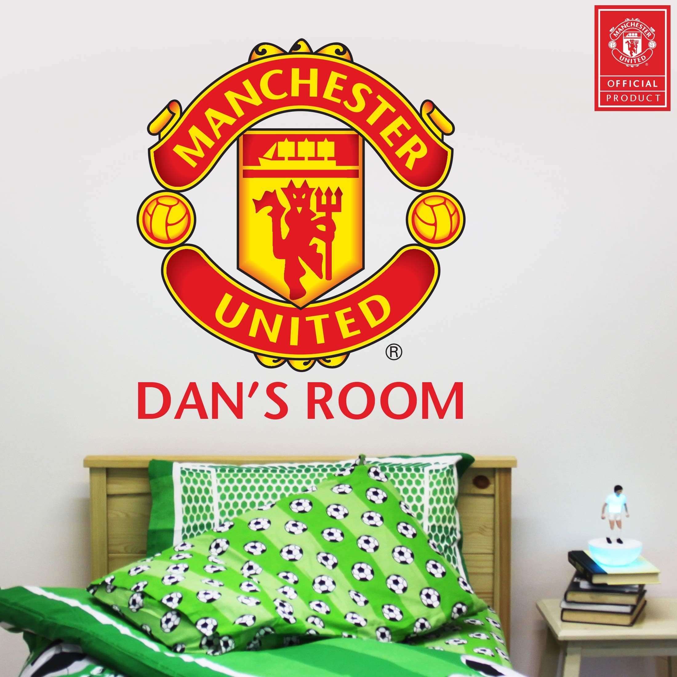 BPA Manchester United Football Club Official Personalised Name and Crest Wall Sticker + Man Utd Logo Decal Set Vinyl Poster Print Mural Art (120cm)
