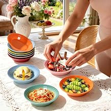 ACMLIFE Bonita Ceramic Cereal Bowls Set of 6, Microwave & Dishwasher Safe, 6 Inch Salad Bowl - Colorful Ceramic Serving Bowls Set for Kitchen, Soup, Salad, Dessert, Fruit, Ice Cream 6, 6 Inches