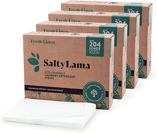 SaltyLama Hojas de detergente de lino fresco ecológico, lavan hasta 816 cargas